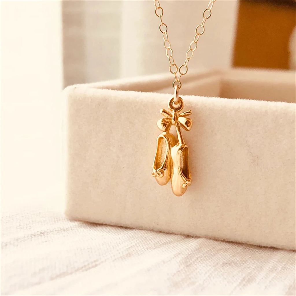Dance girl bow dance shoes necklace ballet girl pendant cute style Valentine's Day gift collarbone chain color preservation