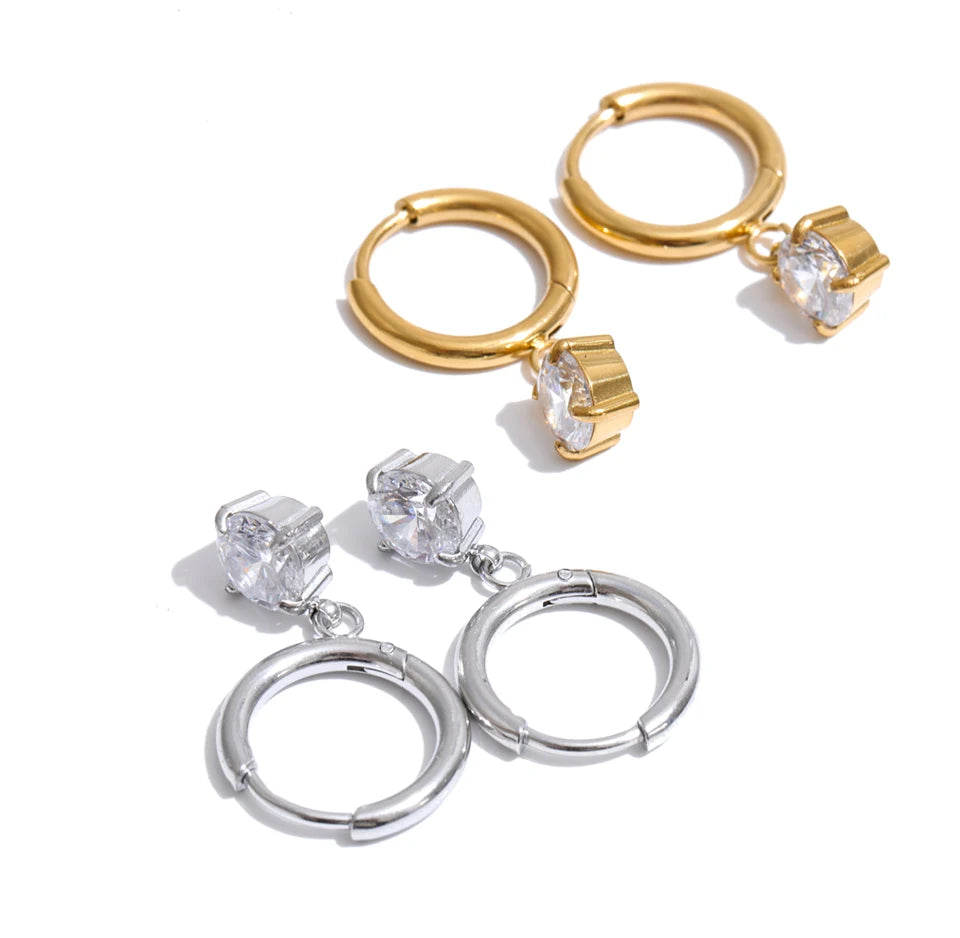 Cubic Zirconia Geometric Earrings — Gold-Plated Stainless Steel with Cubic Zirconia · PS1300