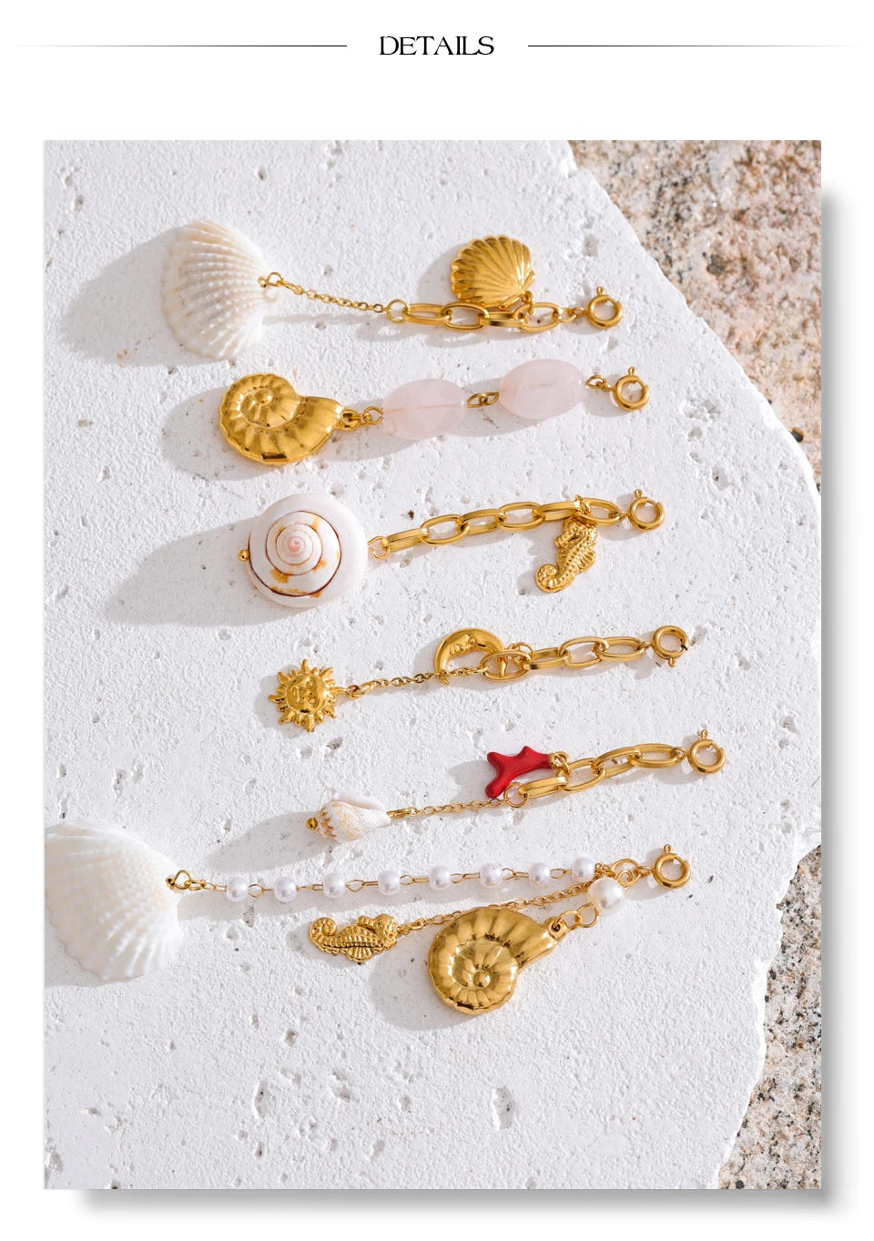 Shell star moon necklace in gold-plated stainless steel with shell.