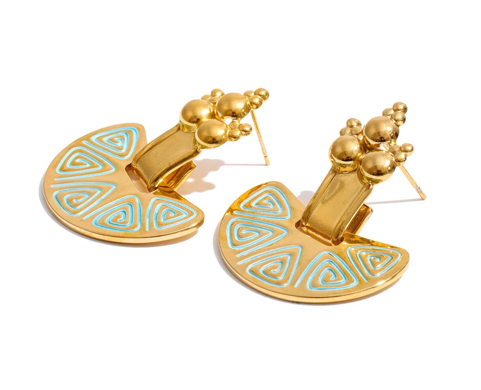 Enamel Vintage Geometric Earrings — Gold-Plated Stainless Steel with Enamel · PS2147