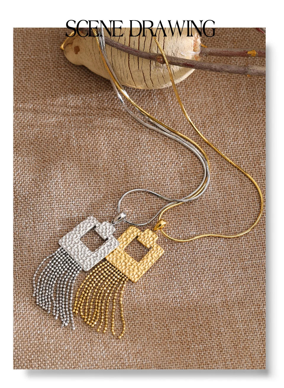 Geometric chain earrings in stainless steel.