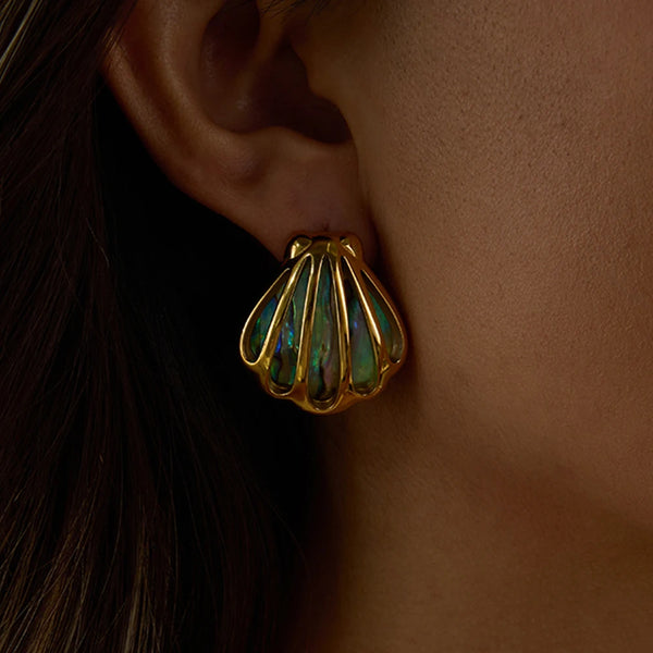 Shell Hoop Earrings — Stainless Steel · PS076