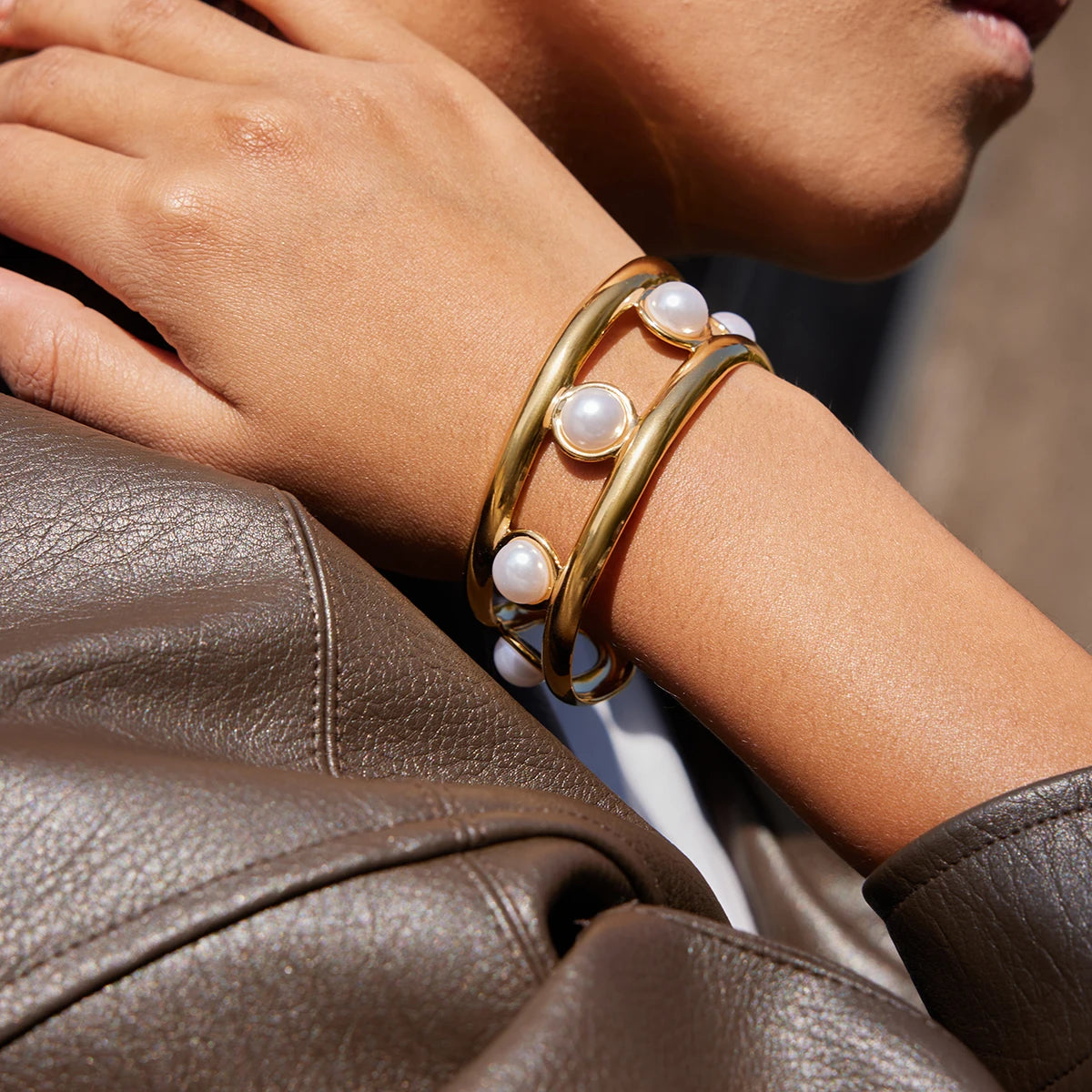 Pearl Bead Bracelet Stack — Stainless Steel · PS030