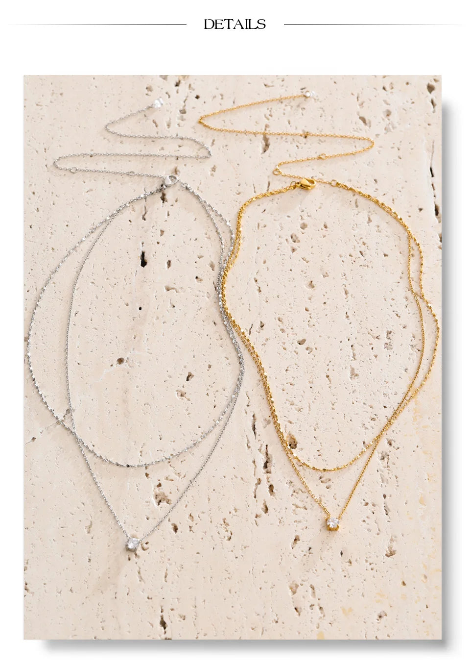 Cubic zirconia geometric chain necklace in gold-plated stainless steel with cubic zirconia.