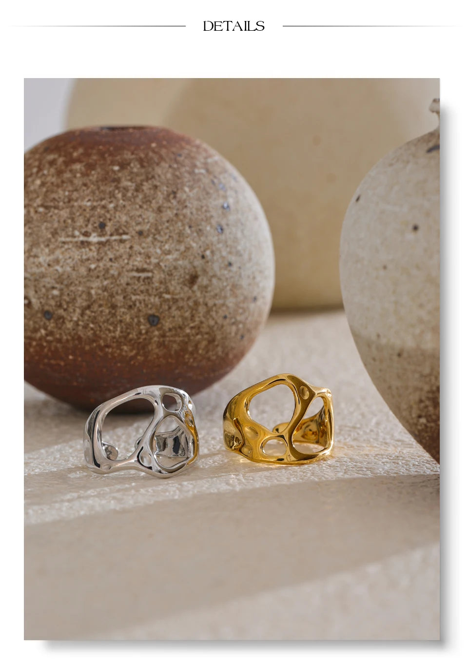 Geometric ring in gold-plated stainless steel.