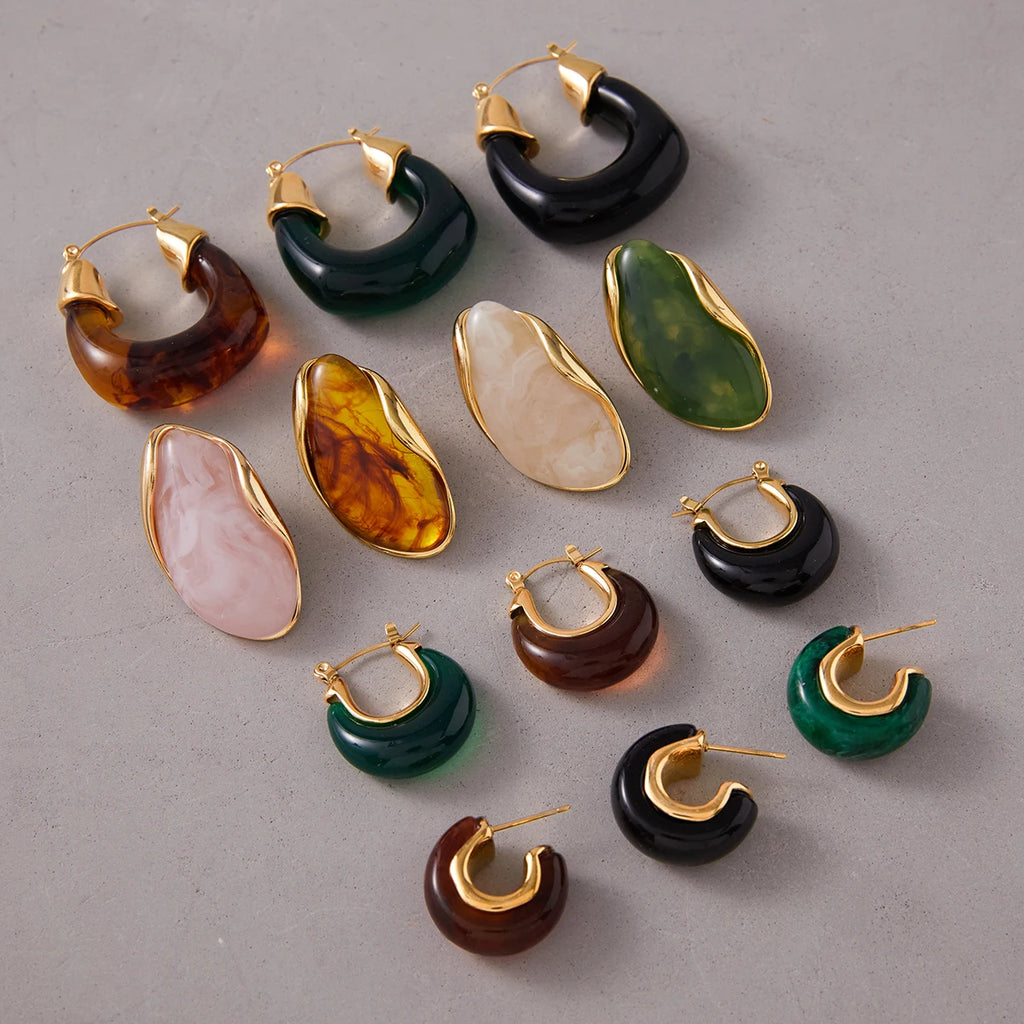 Deep Green Resin C Earrings — Stainless Steel · PS299