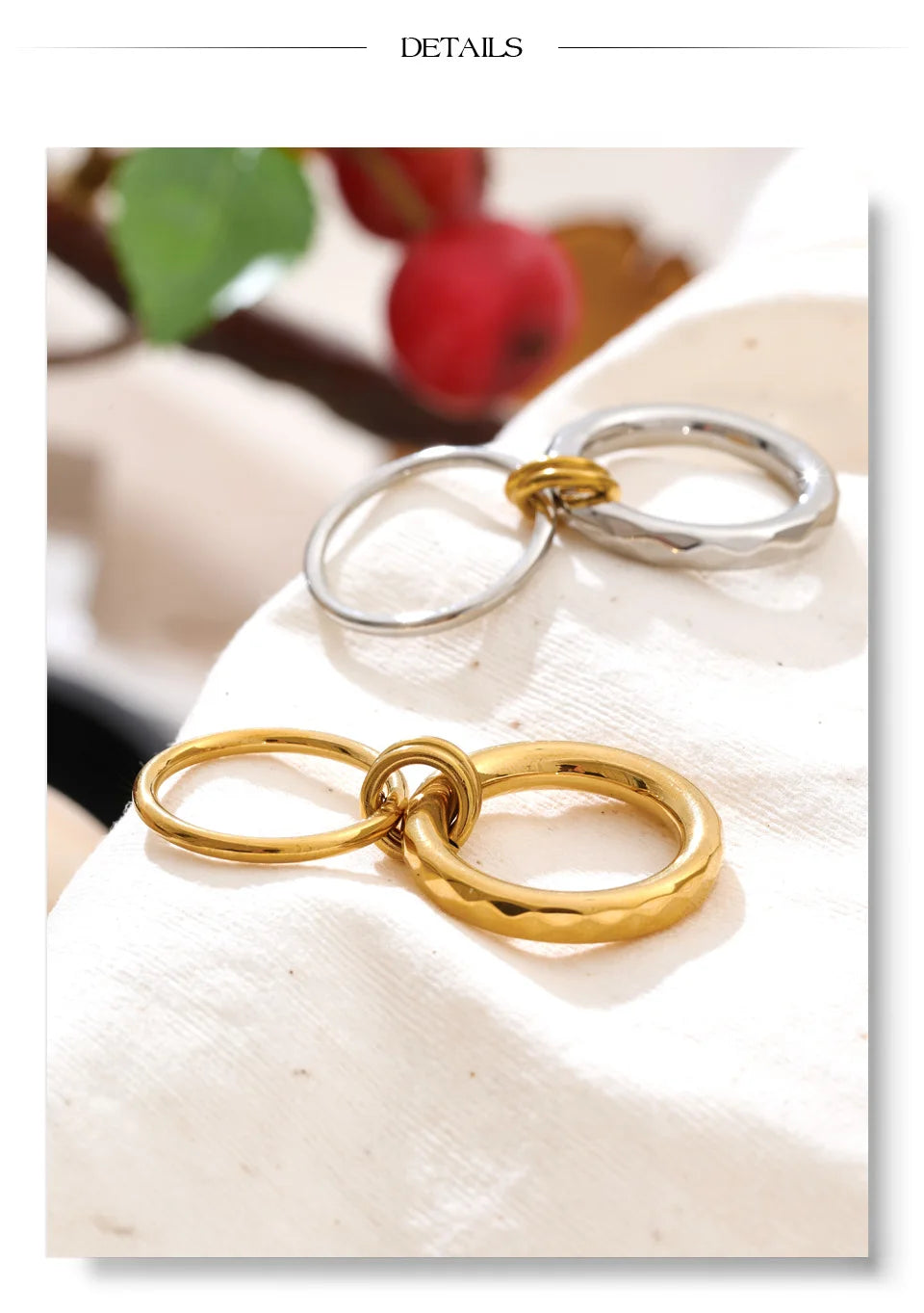 Geometric ring in 18K gold-plated stainless steel.