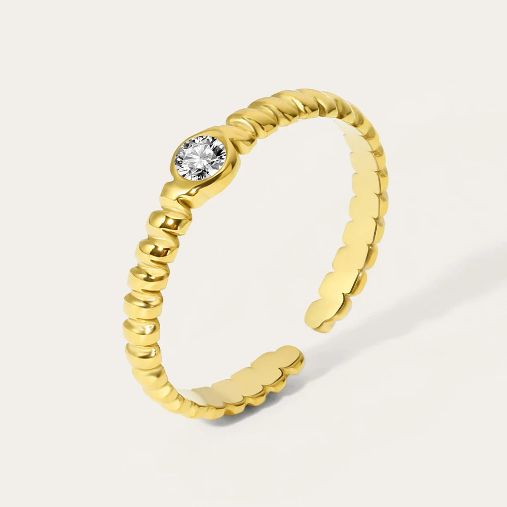 Zircon Adjustable Opening Irregular Shape Ring — 316L Stainless Steel · PS444