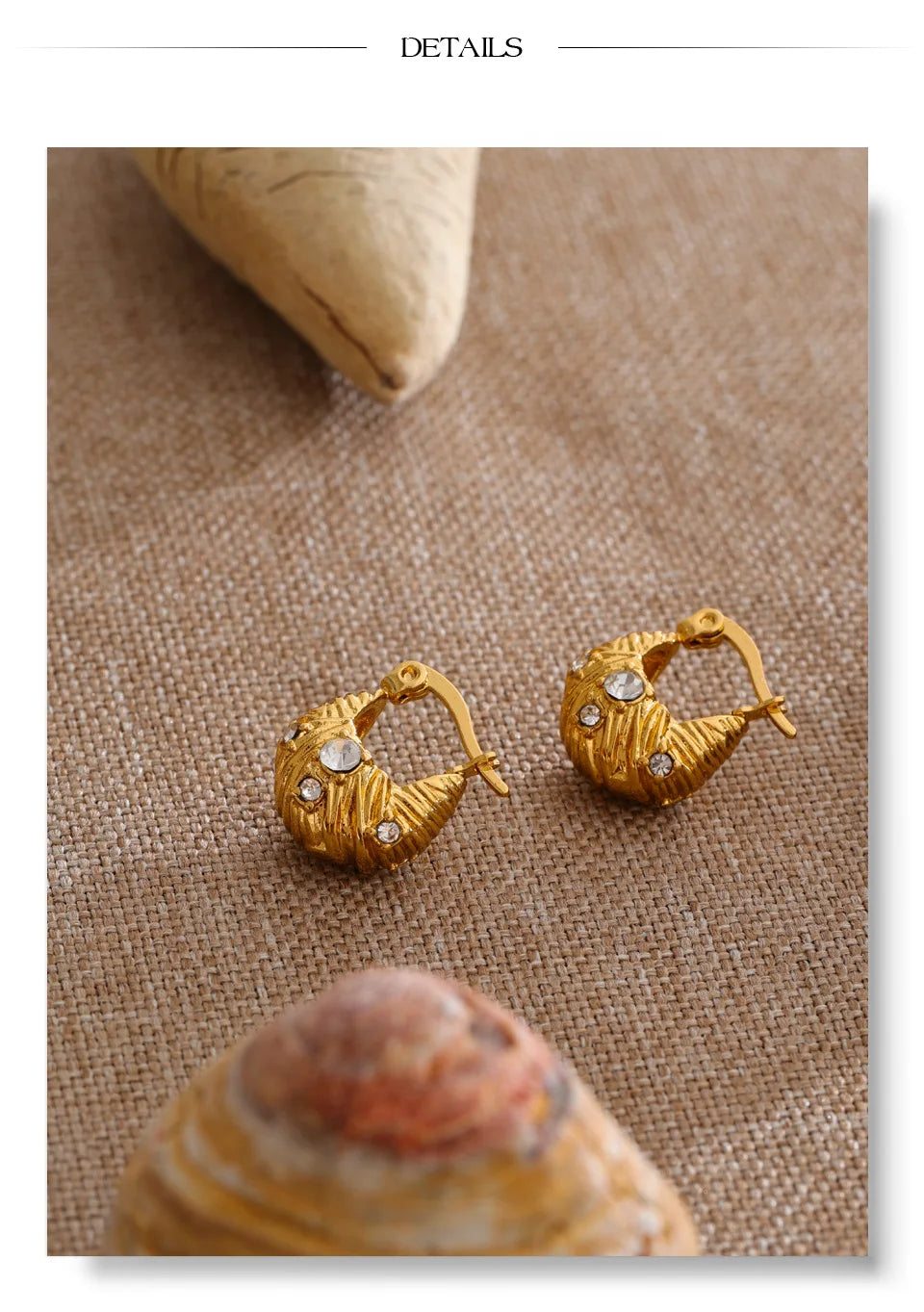 Cubic Zirconia Vintage Geometric Earrings — Gold-Plated Stainless Steel with Cubic Zirconia · PS1207