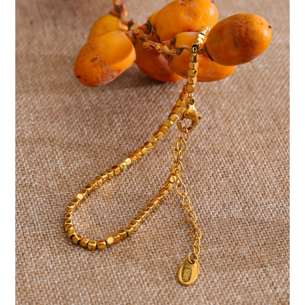 Beaded Geometric Chain Bracelet — Gold-Plated Stainless Steel · PS1030
