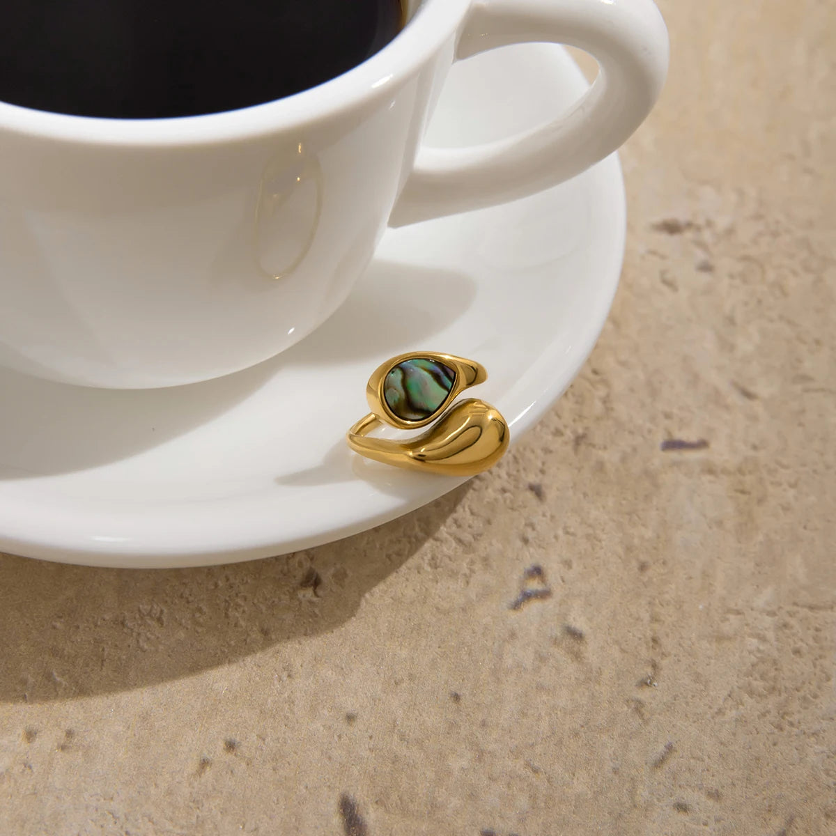 Abalone Waterdrop Ring — Stainless Steel · PS276