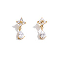 Cubic Zirconia Flower Earrings — Gold-Plated Stainless Steel with Cubic Zirconia · PS1166