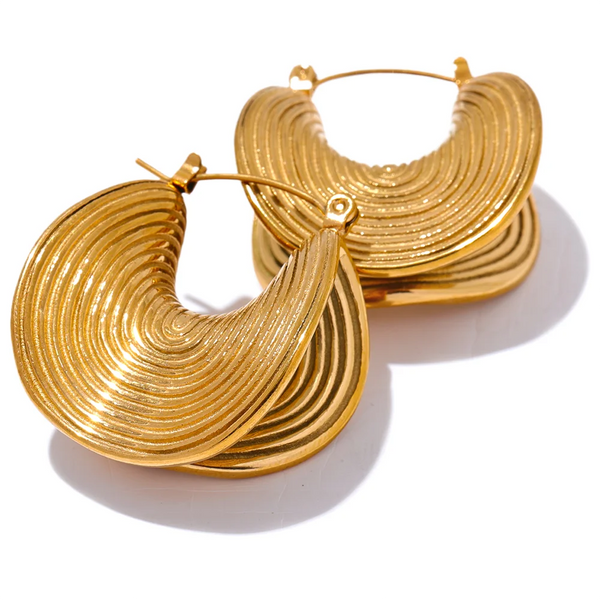 Gold-plated stainless steel earrings with a swirl design.