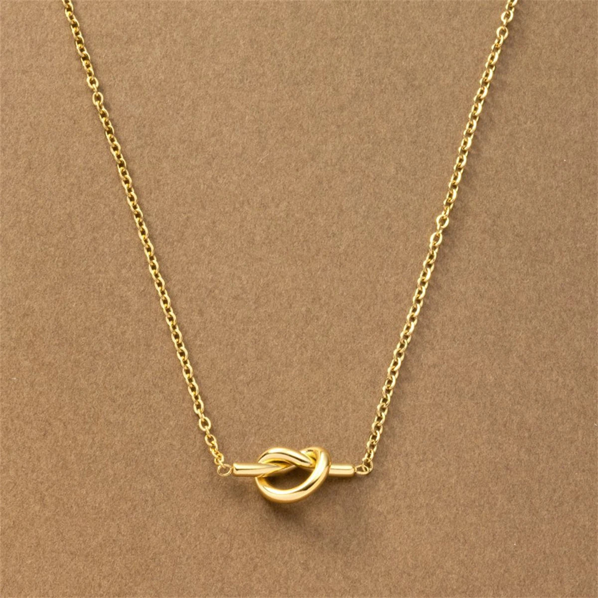 Crowd Lover Knot Heart shaped Pendant Necklace, Women's Titanium Steel Plated 18K Gold Popular Collar Chain