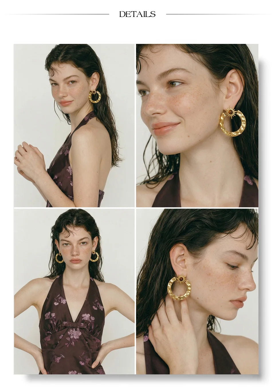 Natural stone star geometric earrings in gold-plated stainless steel with natural stone.