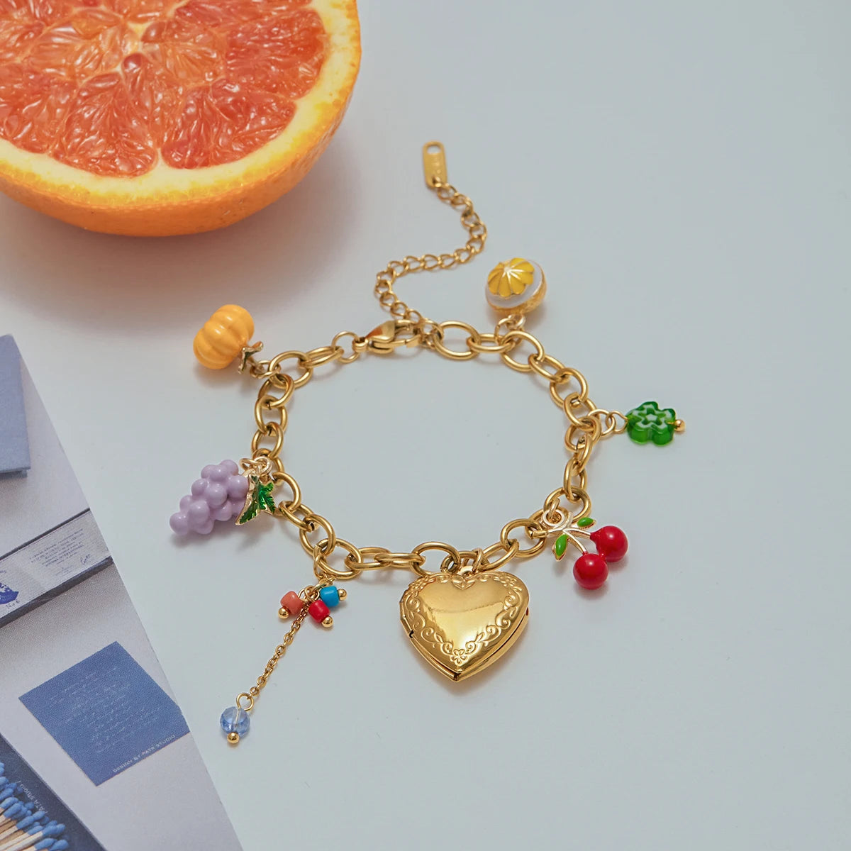 Heart Locket Charm Bracelet — Stainless Steel · PS020