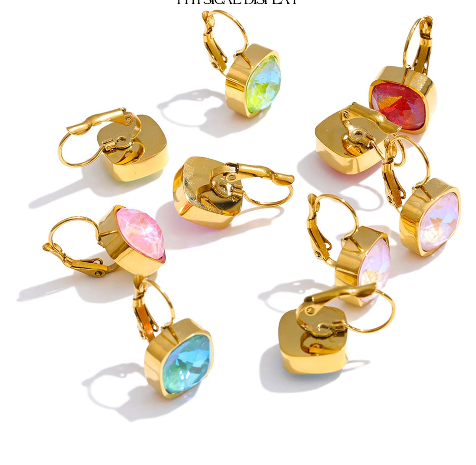 Crystal Multi-Color Geometric Earrings — Gold-Plated Stainless Steel with Crystal · PS1946