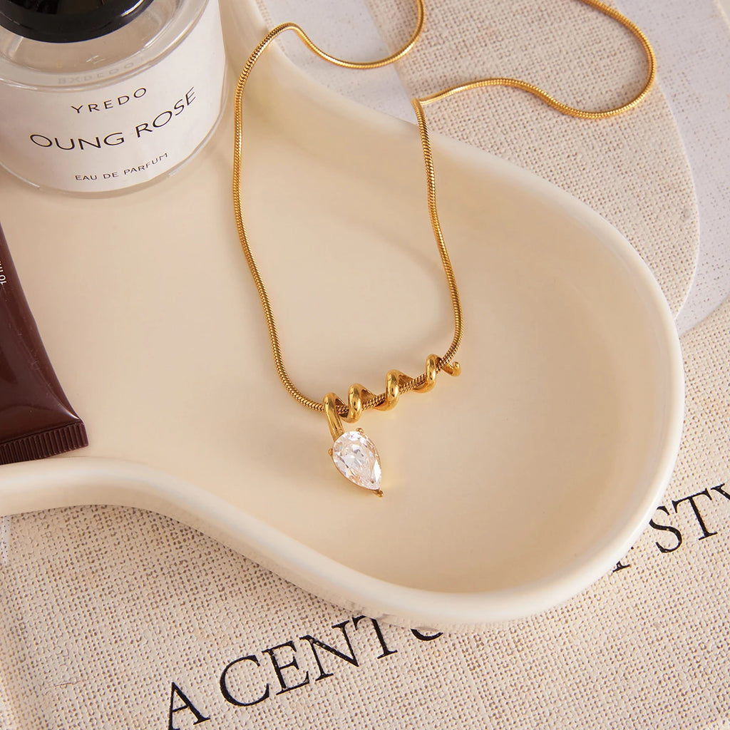 CZ Drop Pendant Necklace — Stainless Steel · PS134