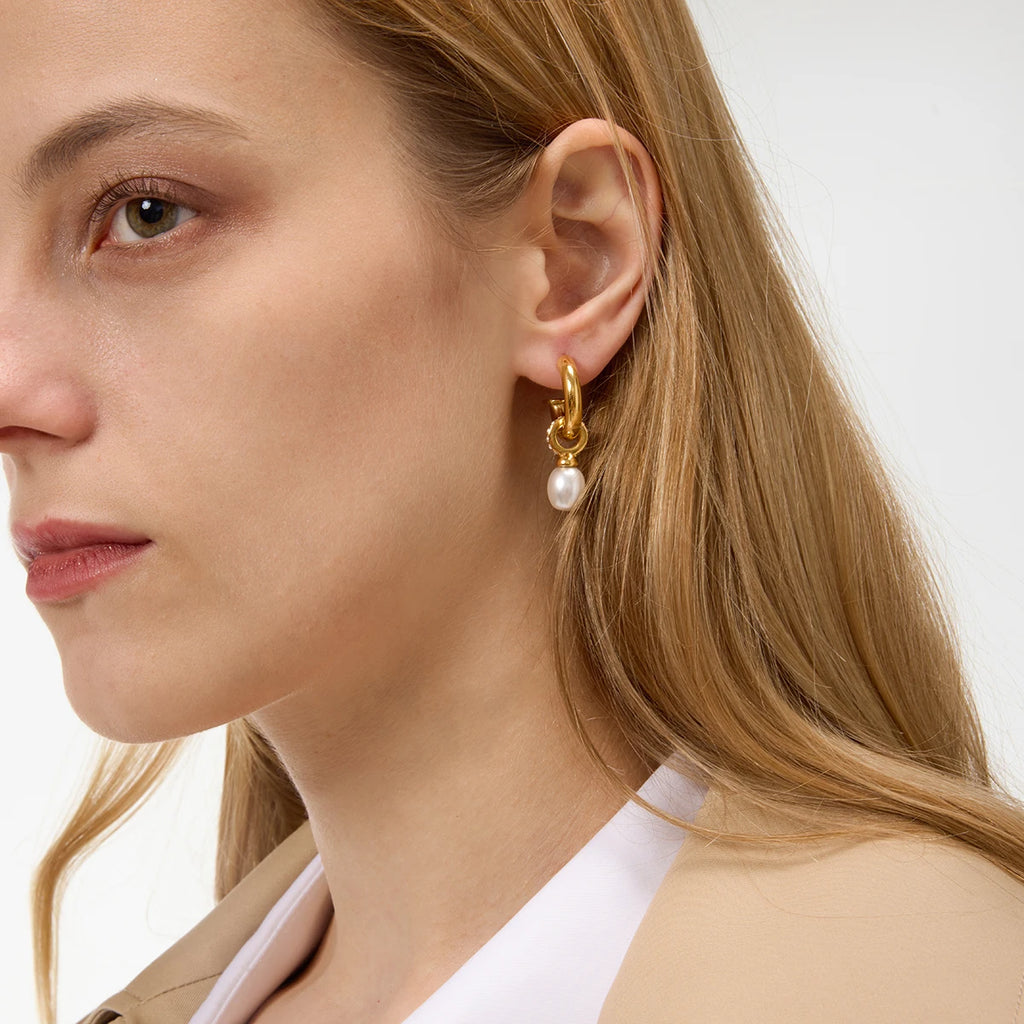 Pearl Hoop Drop Earrings — Stainless Steel · PS082