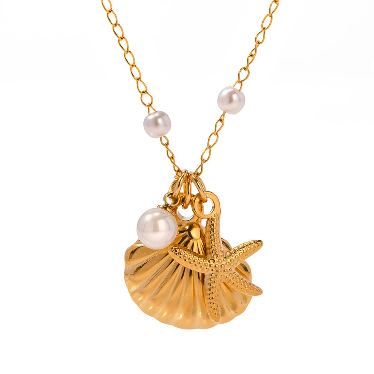 New French Ocean Series Pearl Accessories Fashion Versatile Starfish Shell Necklace Titanium Steel Color Preservation
