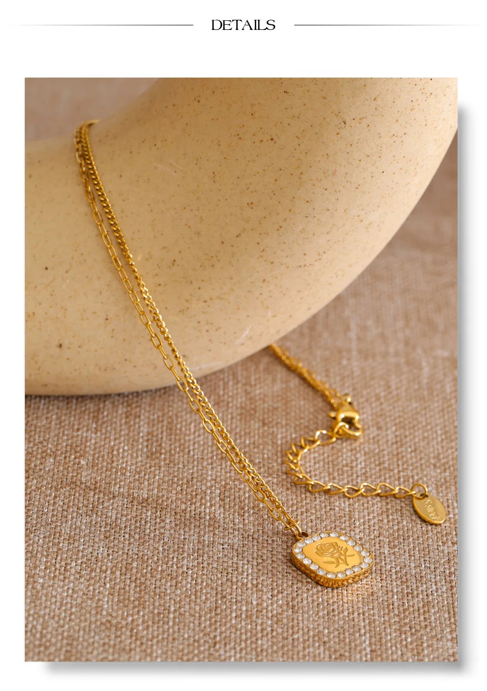 Cubic zirconia flower geometric necklace in gold-plated stainless steel with cubic zirconia.