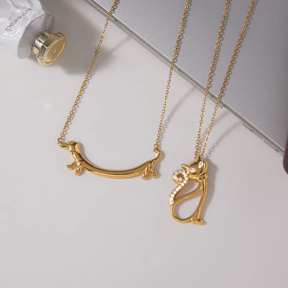 Crystal Dog Cat Pendant Necklace — 18K Gold Stainless Steel · PS2447