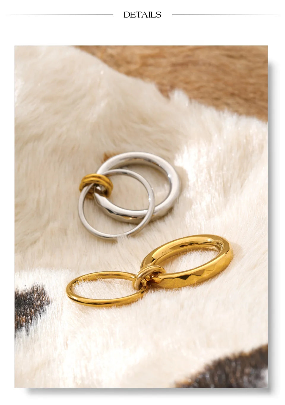 Geometric ring in 18K gold-plated stainless steel.