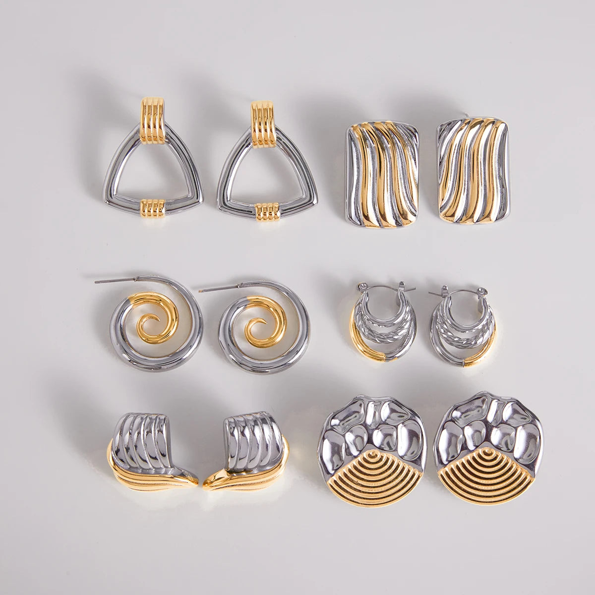Sculptural Silver Earrings — Stainless Steel · PS111