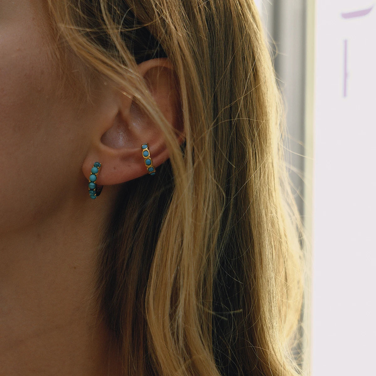 Blue Turquoise Ear Clip — Stainless Steel · PS281