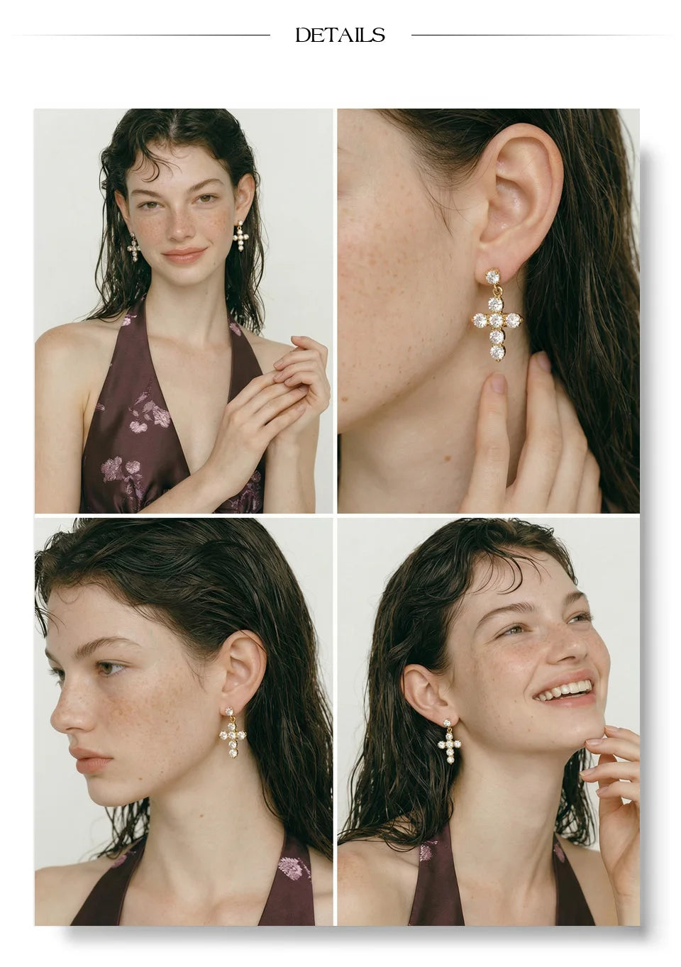 Cubic Zirconia Geometric Earrings — Gold-Plated Stainless Steel with Cubic Zirconia · PS1304