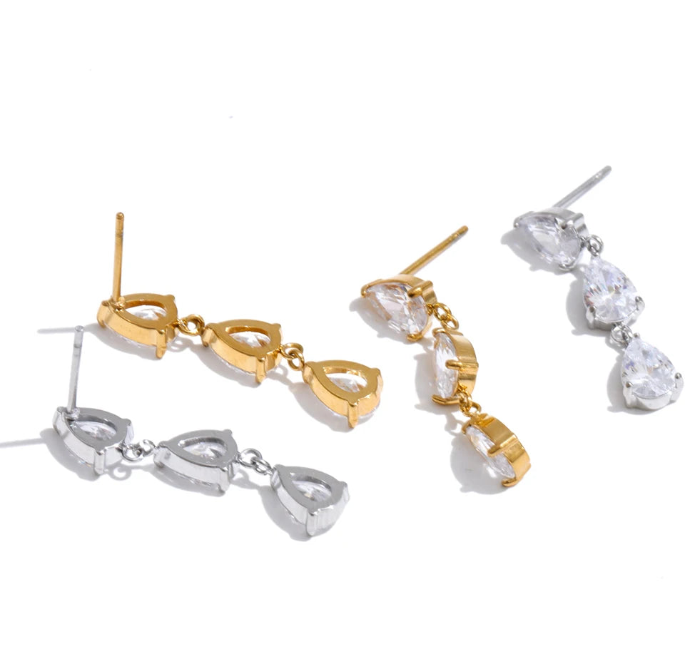 Cubic Zirconia Geometric Earrings — Gold-Plated Stainless Steel with Cubic Zirconia · PS1410