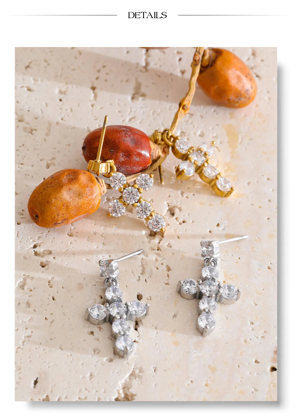 Cubic Zirconia Geometric Earrings — Gold-Plated Stainless Steel with Cubic Zirconia · PS1304
