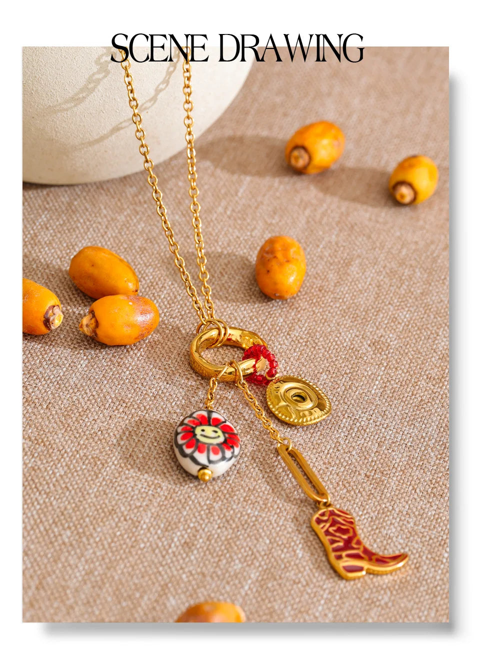 Flower geometric necklace in gold-plated stainless steel.