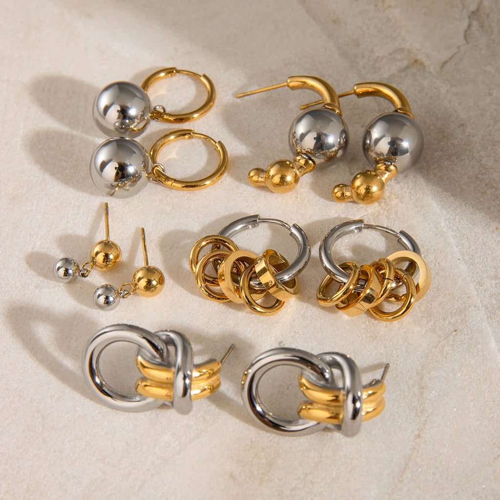 Two-Tone Fluted Square Earrings — Stainless Steel · PS358
