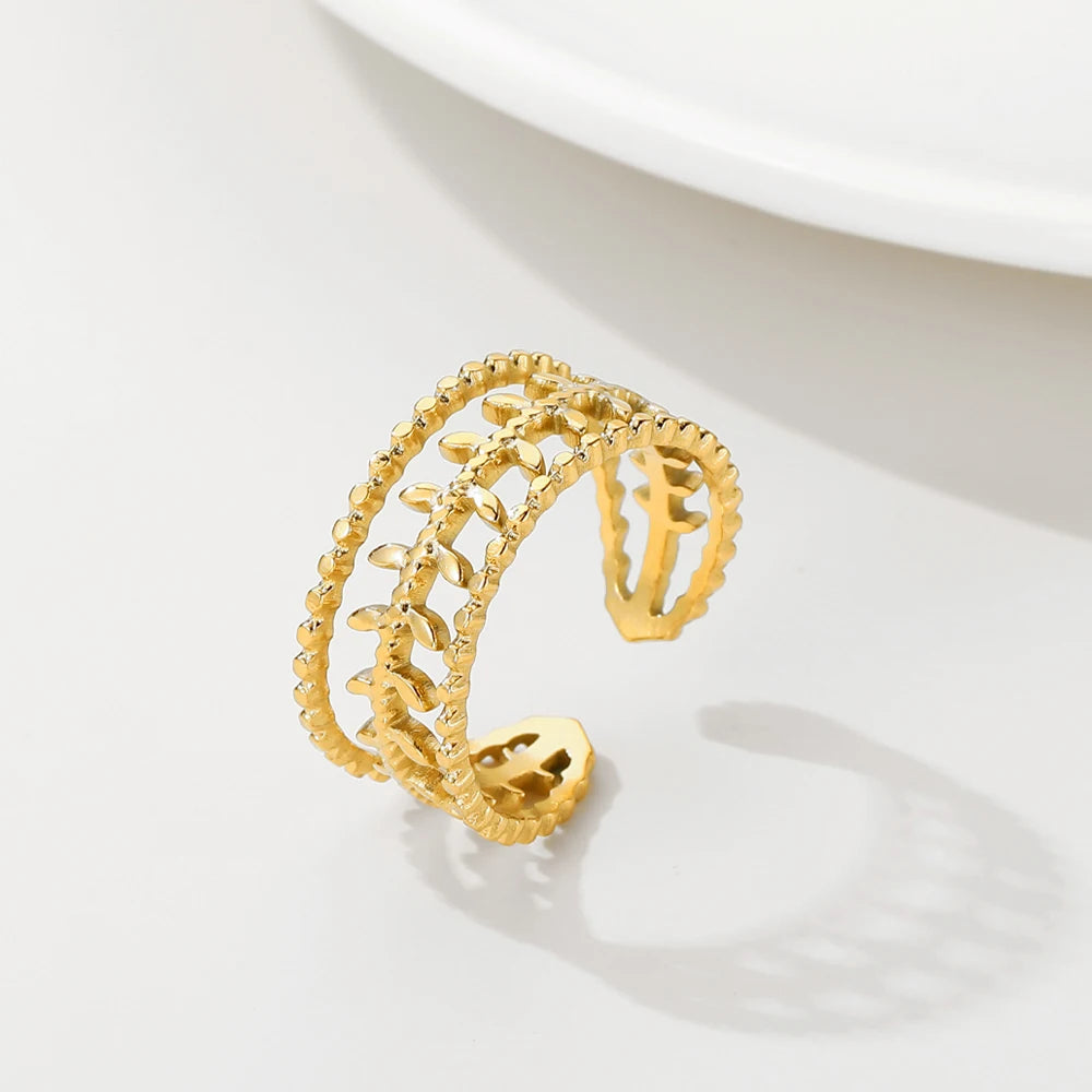 Layered Leaf Adjustable Ring — 316L Stainless Steel · PS423