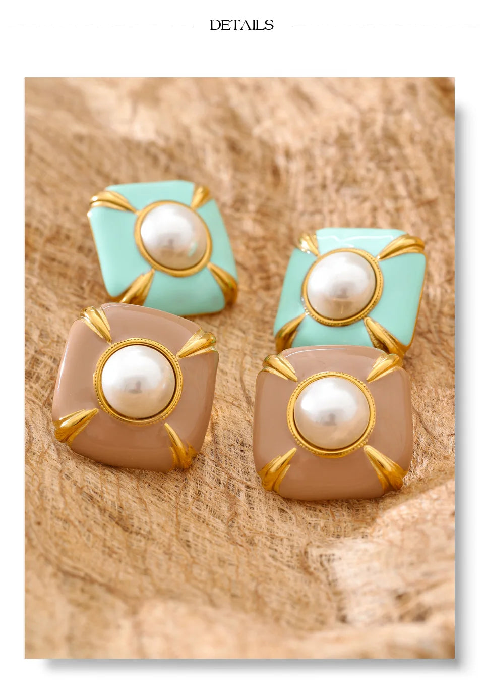 Pearl enamel multi-color earrings in gold-plated stainless steel with pearl and enamel.