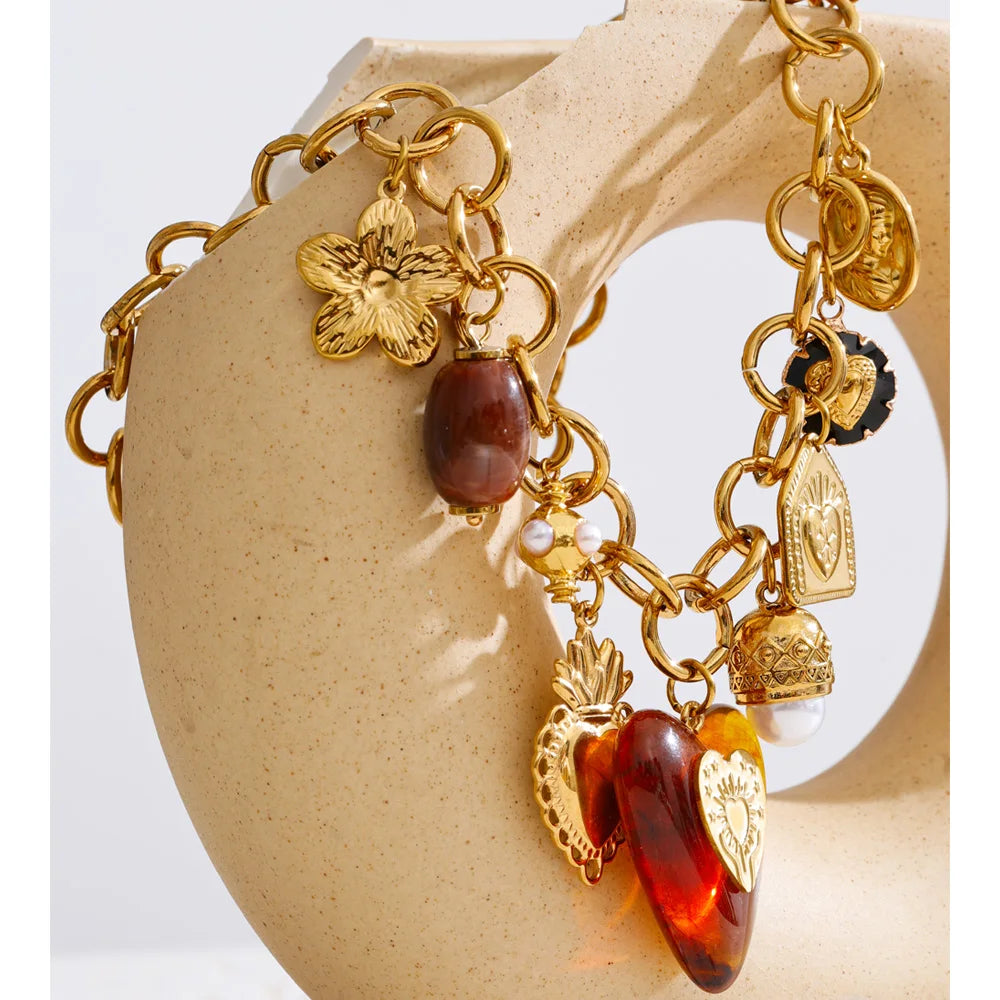 Acrylic Heart Flower Necklace — Gold-Plated Stainless Steel with Acrylic · PS1847