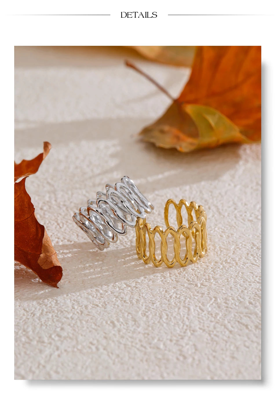 Geometric ring in gold-plated stainless steel.