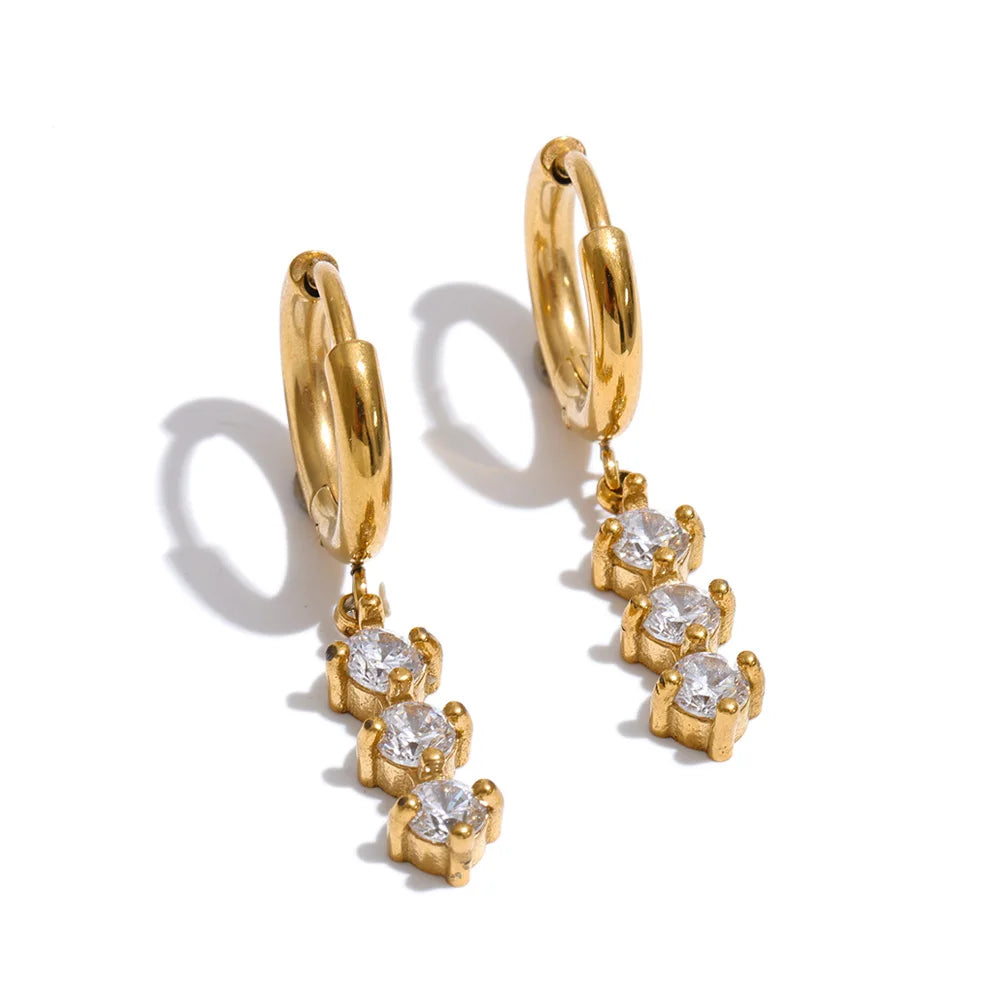 Cubic Zirconia Geometric Earrings — Gold-Plated Stainless Steel with Cubic Zirconia · PS1327