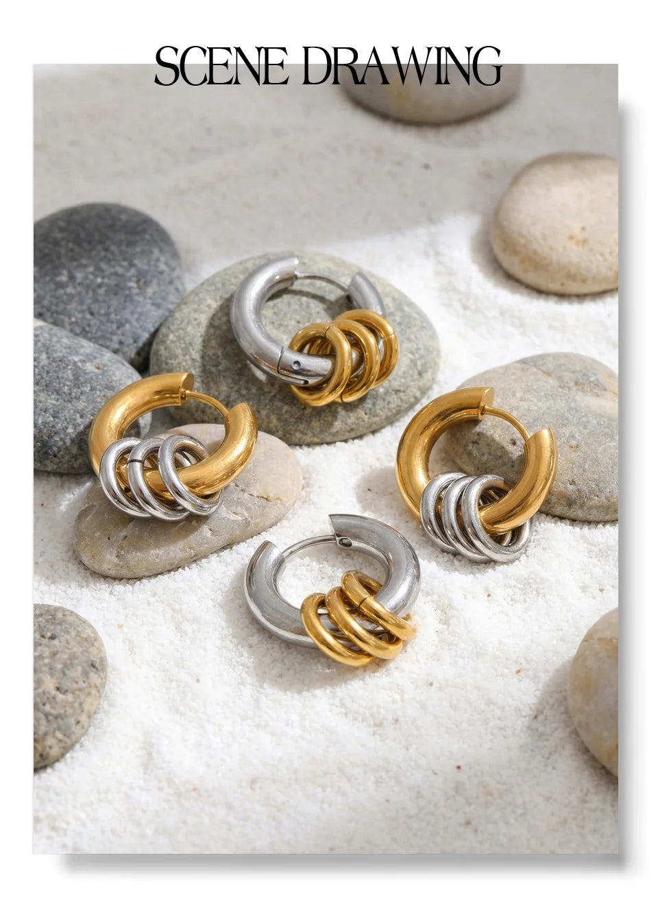 Geometric layered earrings in gold-plated stainless steel.