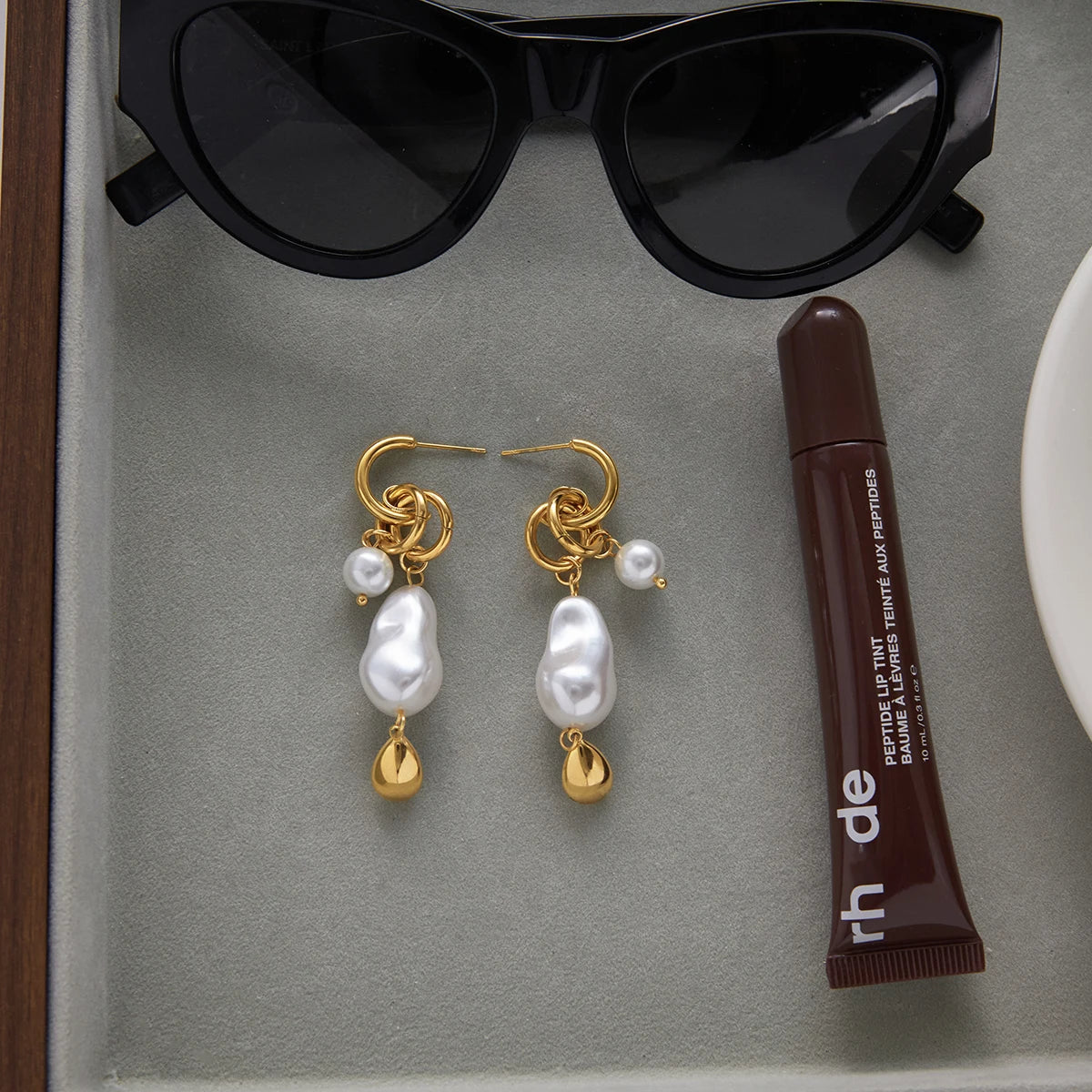 Baroque Pearl Drop Earrings — Stainless Steel · PS085