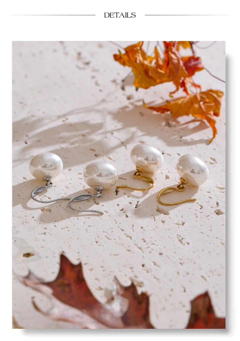 Pearl geometric earrings in gold-plated stainless steel with pearl.