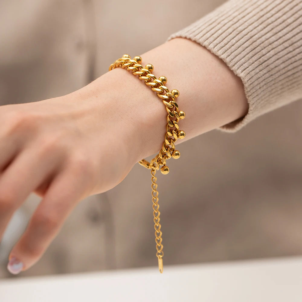 Chunky Bead Chain Bracelet — Stainless Steel · PS013