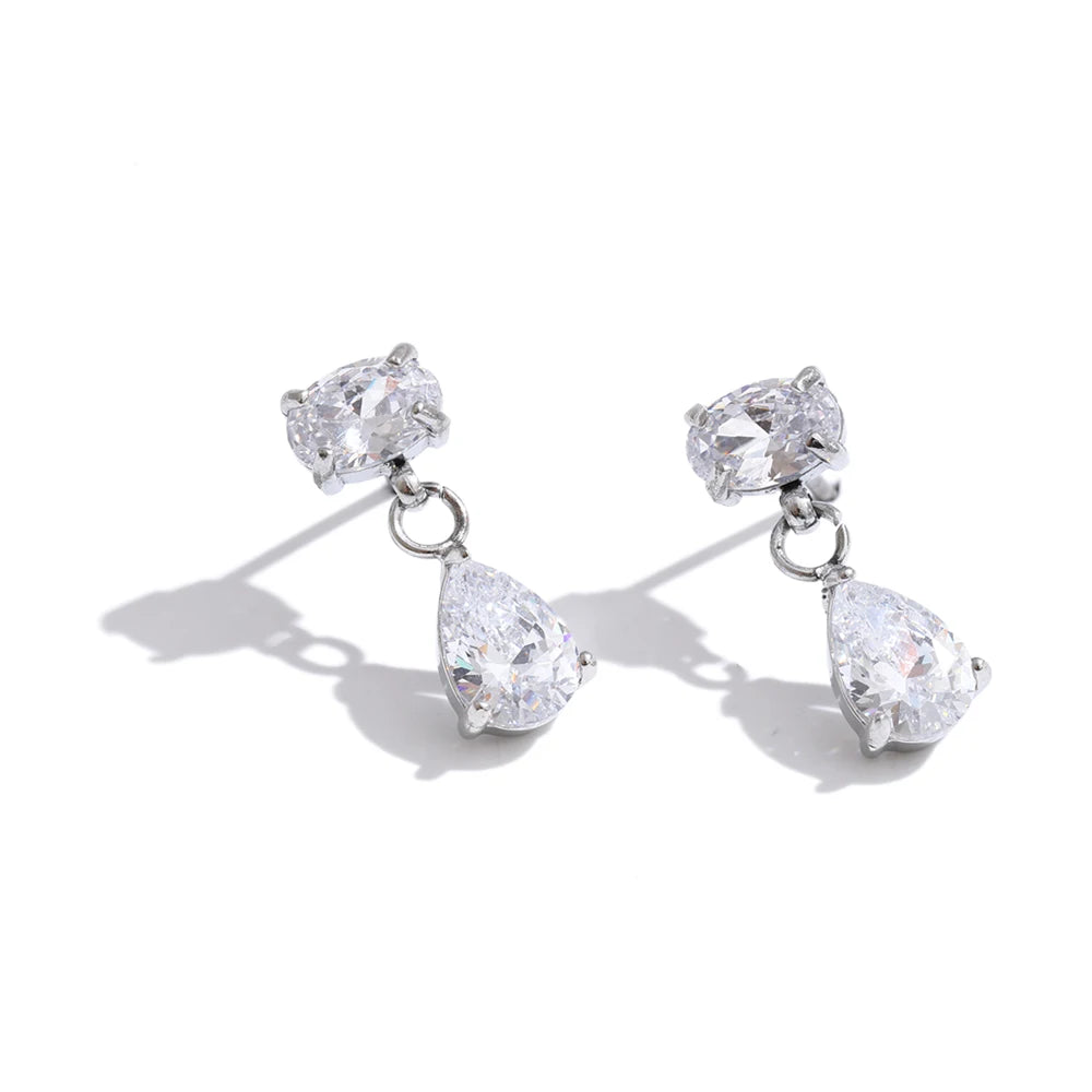 Cubic Zirconia Geometric Earrings — Gold-Plated Stainless Steel with Cubic Zirconia · PS1111