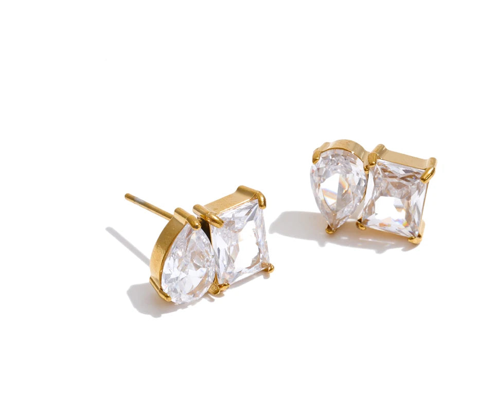 Cubic Zirconia Geometric Earrings — Gold-Plated Stainless Steel with Cubic Zirconia · PS1388