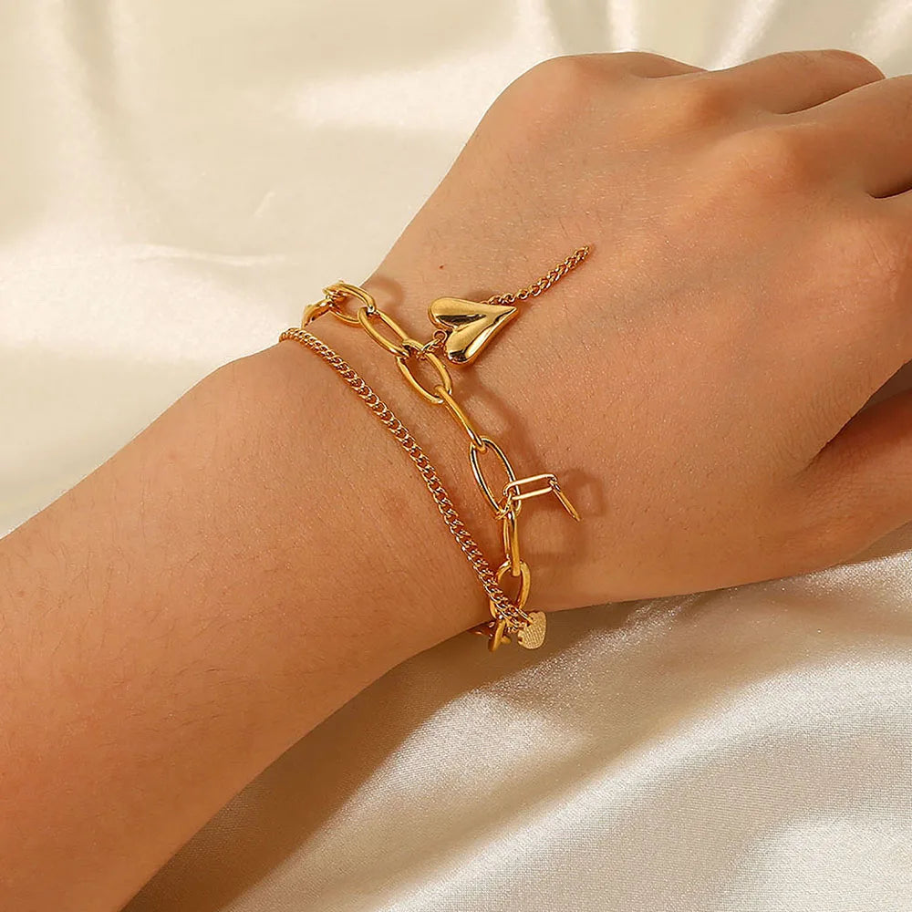 Puffy Heart Chain Bracelet — Stainless Steel · PS018