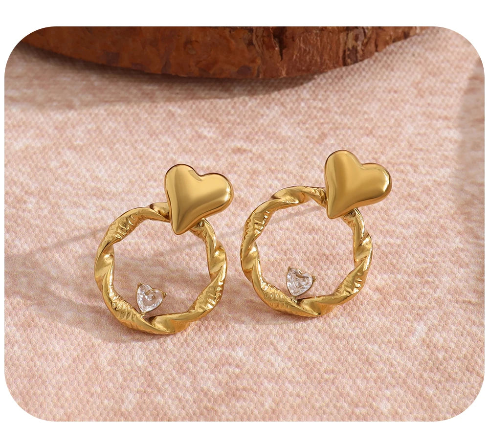 Stud Earrings Heart Crystal Irregular — 316L Stainless Steel · PS465