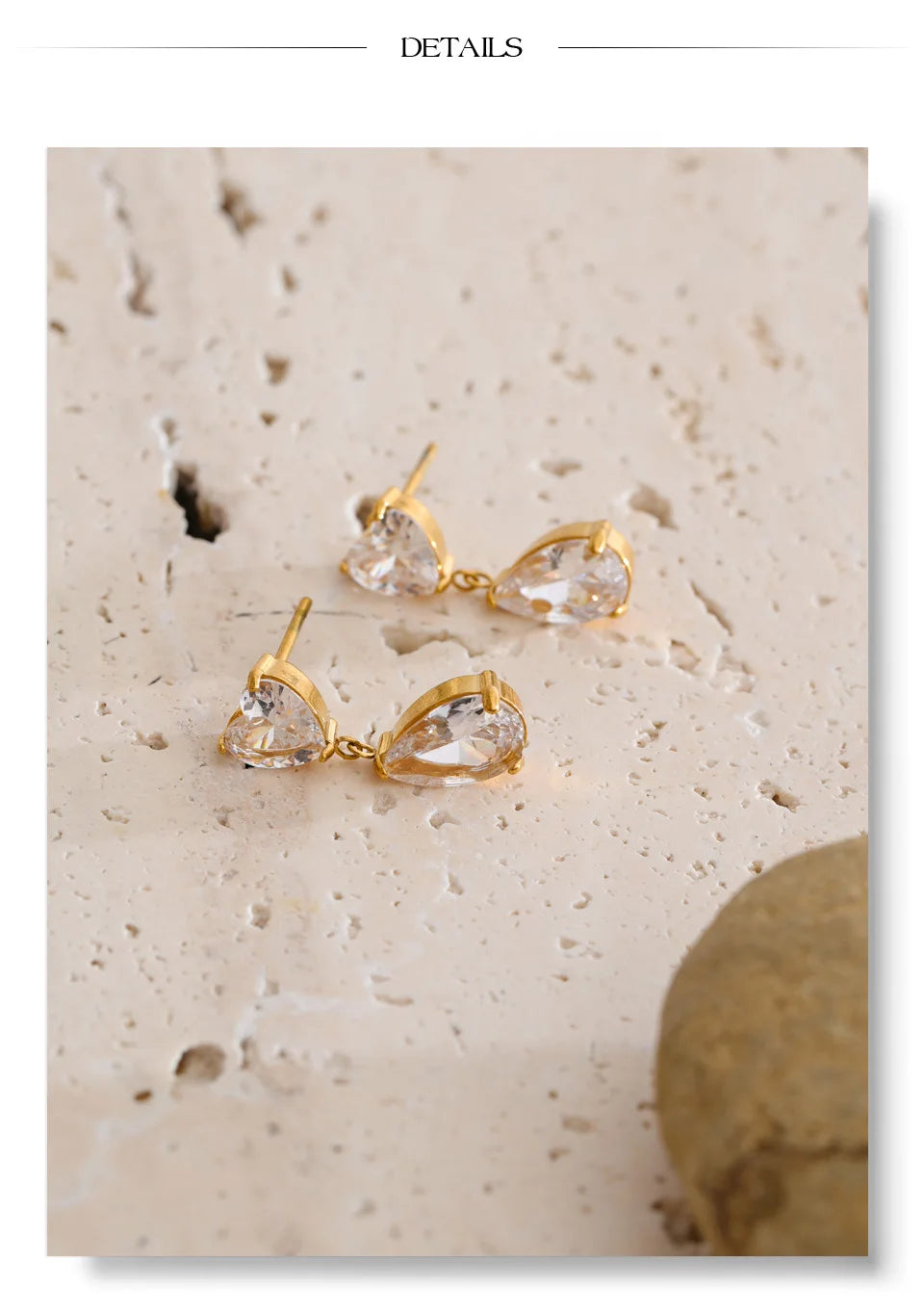 Cubic zirconia heart earrings in gold-plated stainless steel with cubic zirconia.