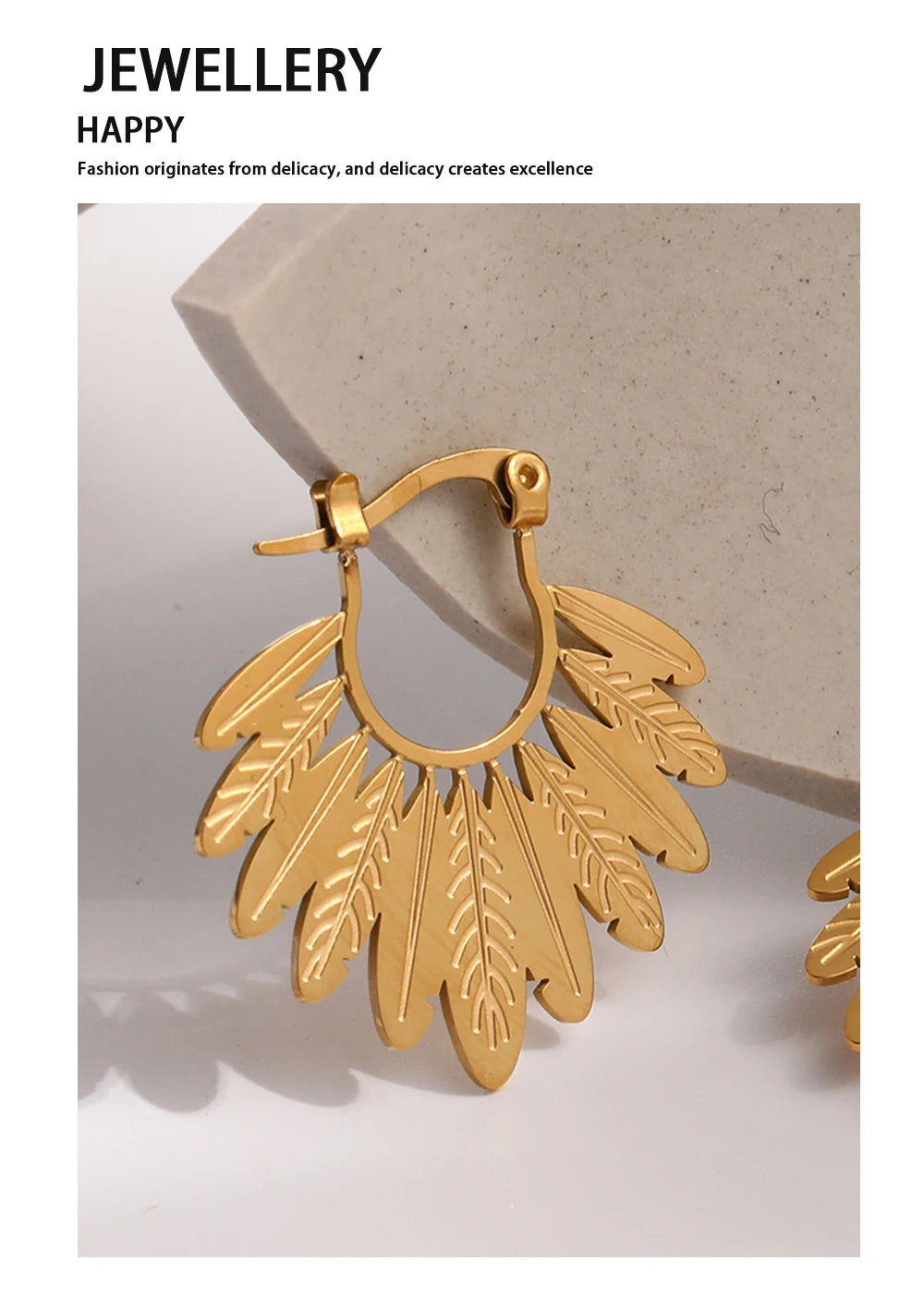 Hoop Earrings Leaf — 316L Stainless Steel · PS388