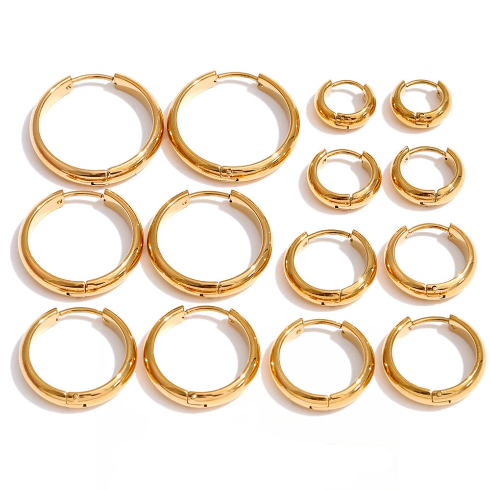 Gold-plated stainless steel hoop earrings in a set.